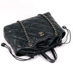 Chanel Tote CC Logo Quilted 2-Way Drawstring Leather Black — view 7