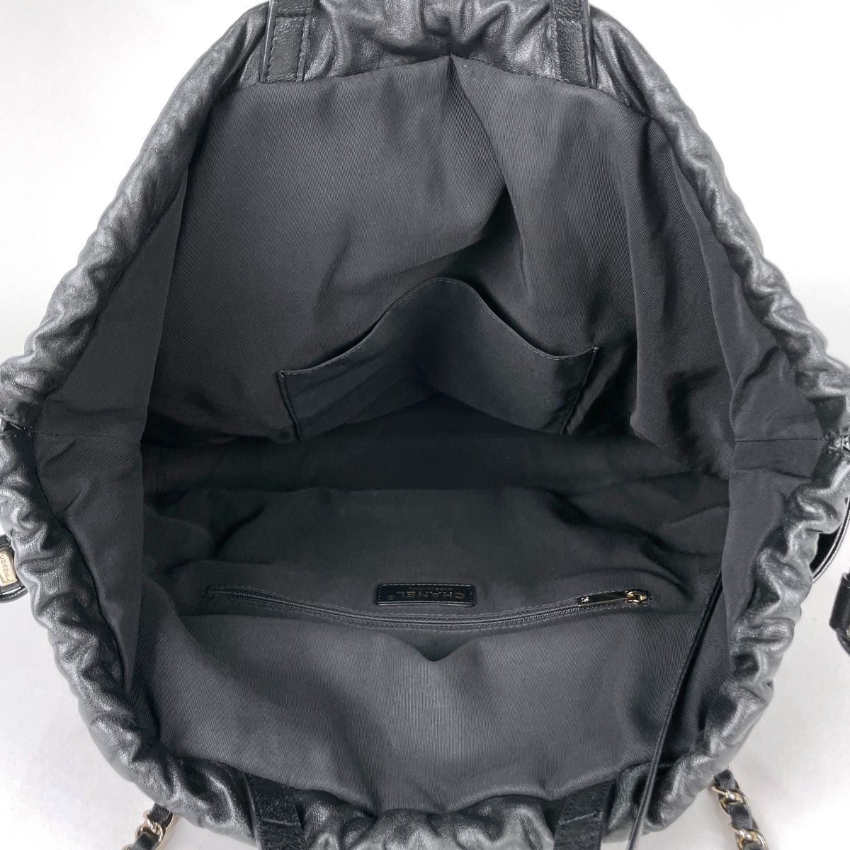 Chanel Tote CC Logo Quilted 2-Way Drawstring Leather Black — view 8