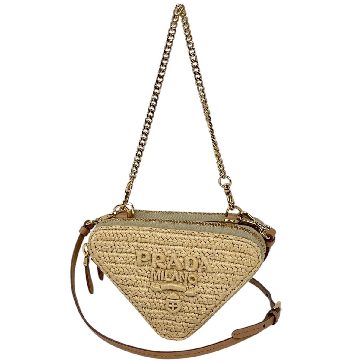 Prada Crochet Triangle 3 Way Raphael Natural Brown 1 Handbag