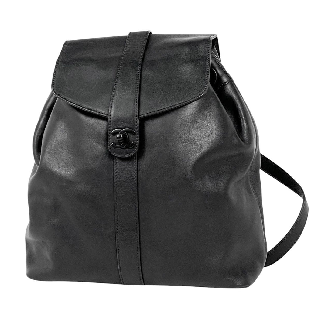 Chanel Backpack CC Logo Leather Black