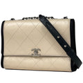 Chanel Shoulder Bag CC Logo Quilted Chain Bicolor Leather Beige Black