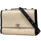 Chanel Shoulder Bag CC Logo Quilted Chain Bicolor Leather Beige Black