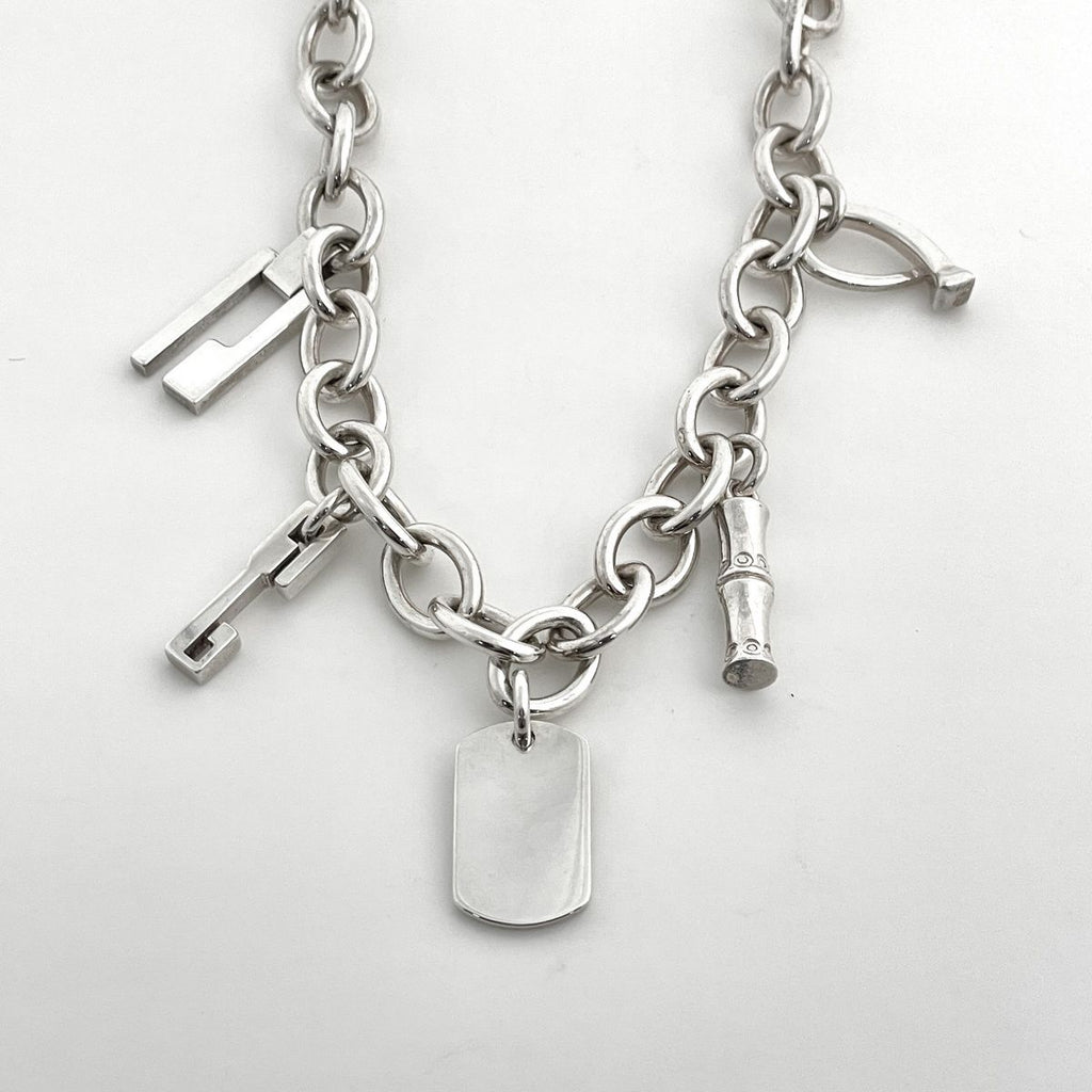 Gucci Necklace 5 Charm Plate Bamboo Silver Plated — view 2