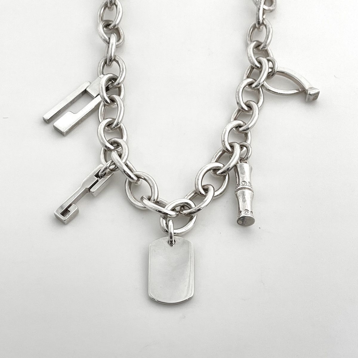 Gucci Necklace 5 Charm Plate Bamboo Silver Plated — view 2