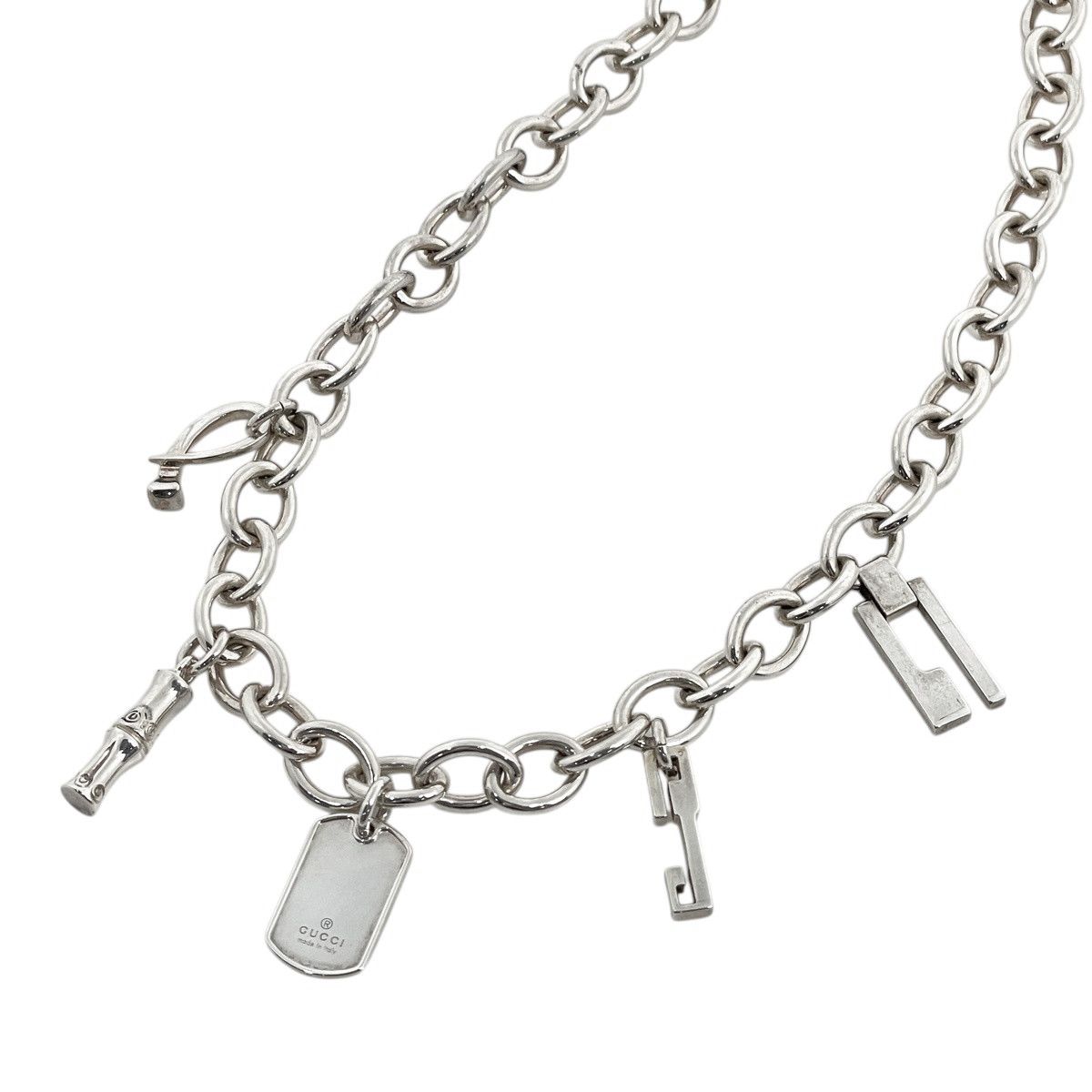 Gucci Necklace 5 Charm Plate Bamboo Silver Plated