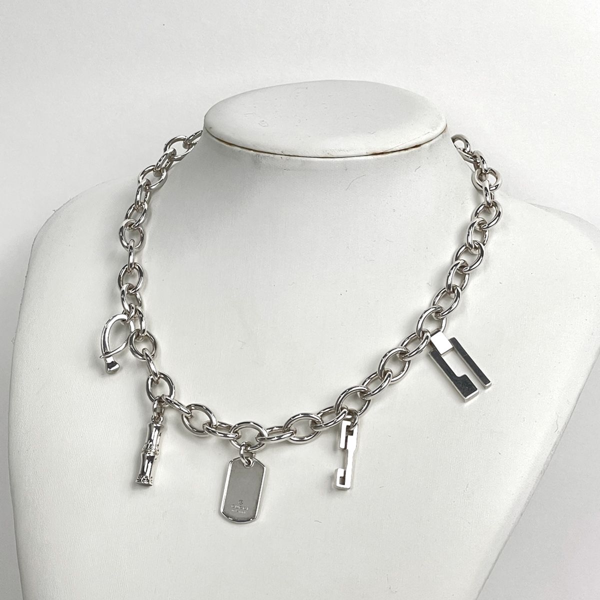Gucci Necklace 5 Charm Plate Bamboo Silver Plated — view 4