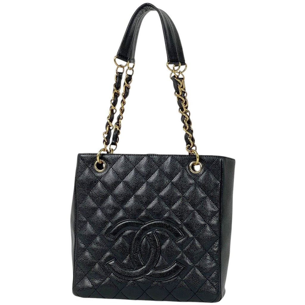 Chanel Tote CC Logo Quilted Caviar Leather Black