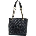 Chanel Tote CC Logo Quilted Caviar Leather Black