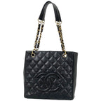 Chanel Tote CC Logo Quilted Caviar Leather Black