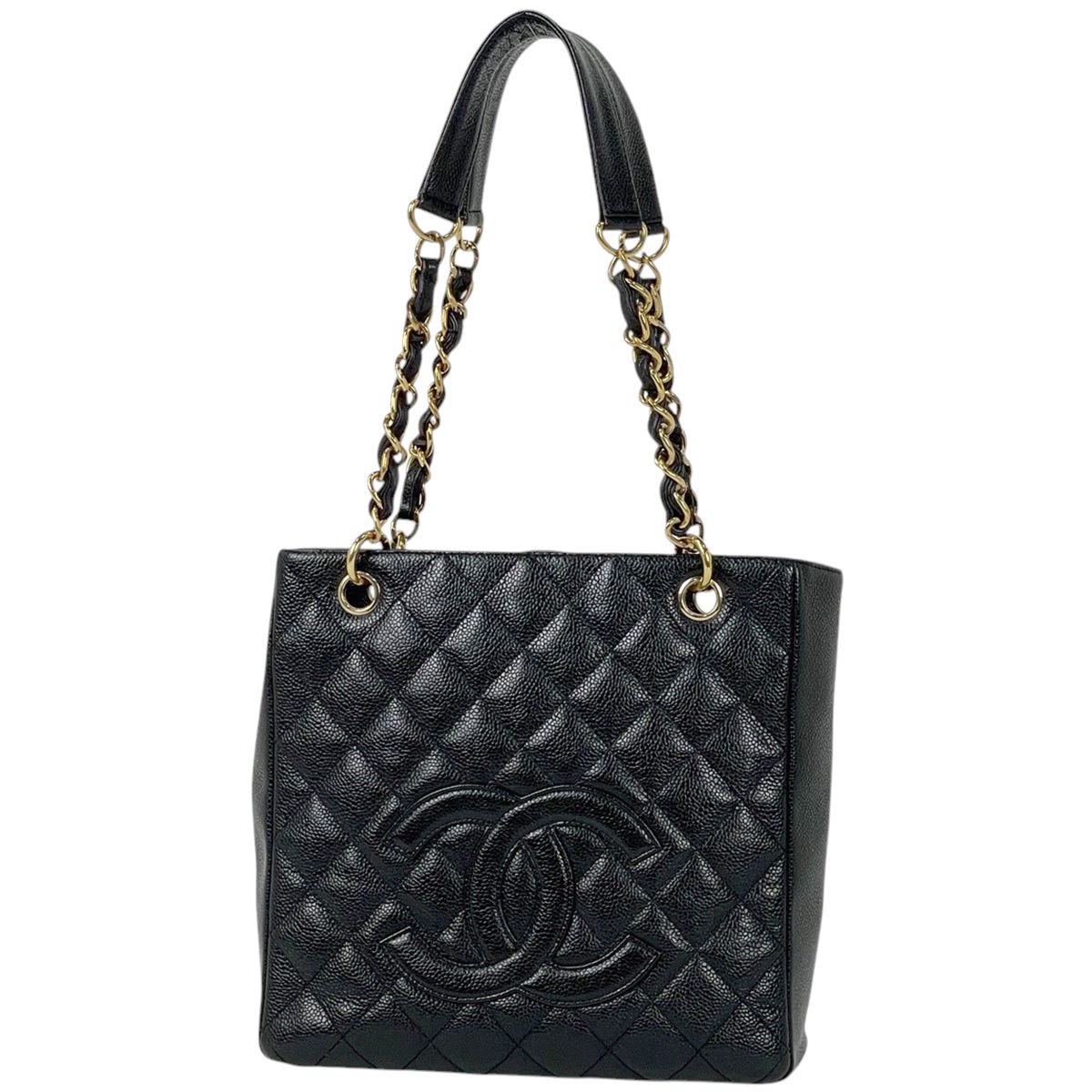 Chanel Tote CC Logo Quilted Caviar Leather Black