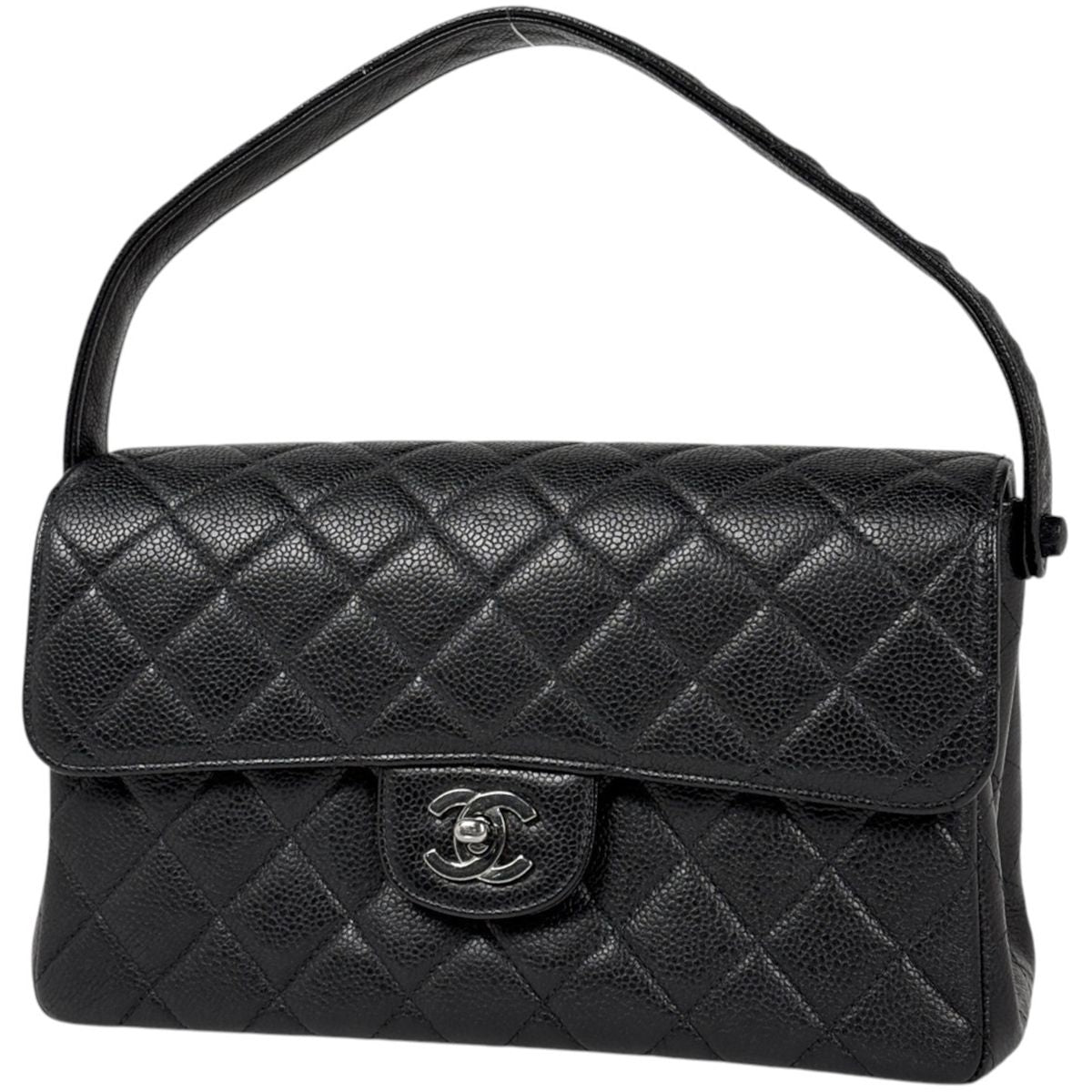 Chanel Handbag CC Logo Quilted Double Face Caviar Leather Black