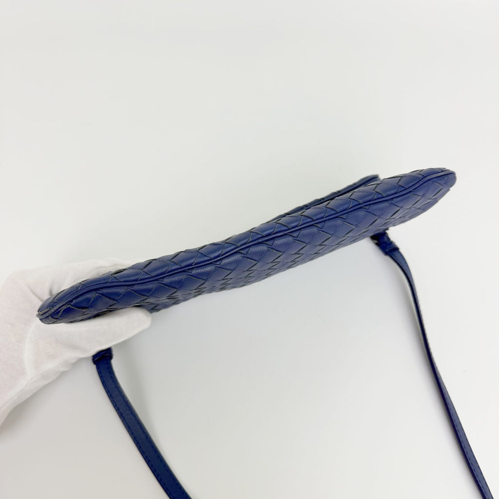 Bottega Veneta Intrecciato Flap Shoulder Bag Leather Blue Vintage — view 8