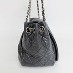 Chanel CC Logo Chain Shoulder Bag Leather Black Silver Vintage — view 7