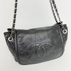 Chanel CC Logo Chain Shoulder Bag Leather Black Silver Vintage — view 8