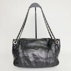 Chanel CC Logo Chain Shoulder Bag Leather Black Silver Vintage — view 5