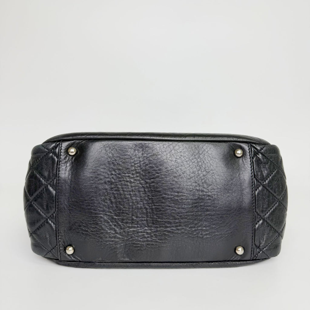 Chanel CC Logo Chain Shoulder Bag Leather Black Silver Vintage — view 9