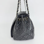 Chanel CC Logo Chain Shoulder Bag Leather Black Silver Vintage — view 6