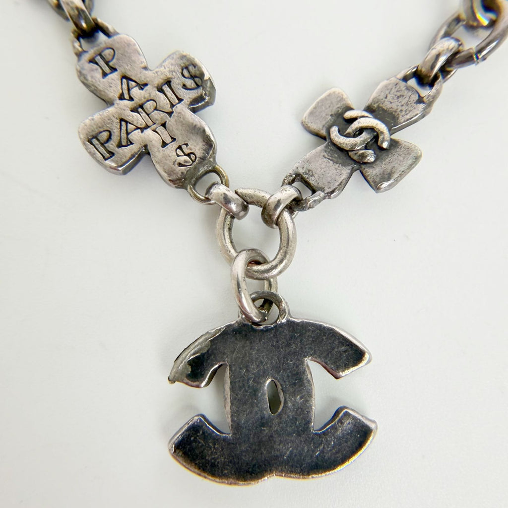 Chanel CC Logo Multi Charm Bracelet Plated Silver Vintage — view 6