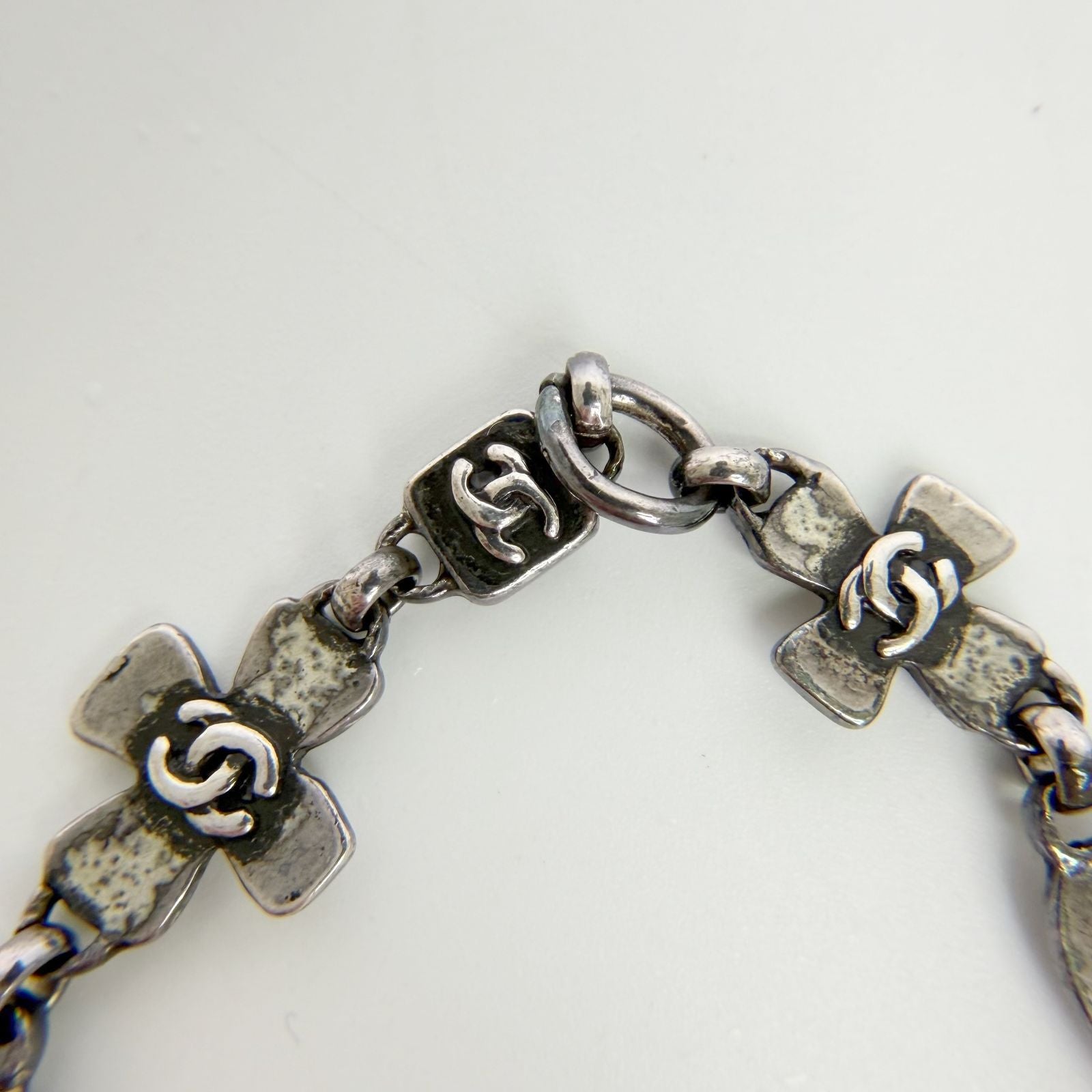 Chanel CC Logo Multi Charm Bracelet Plated Silver Vintage — view 8