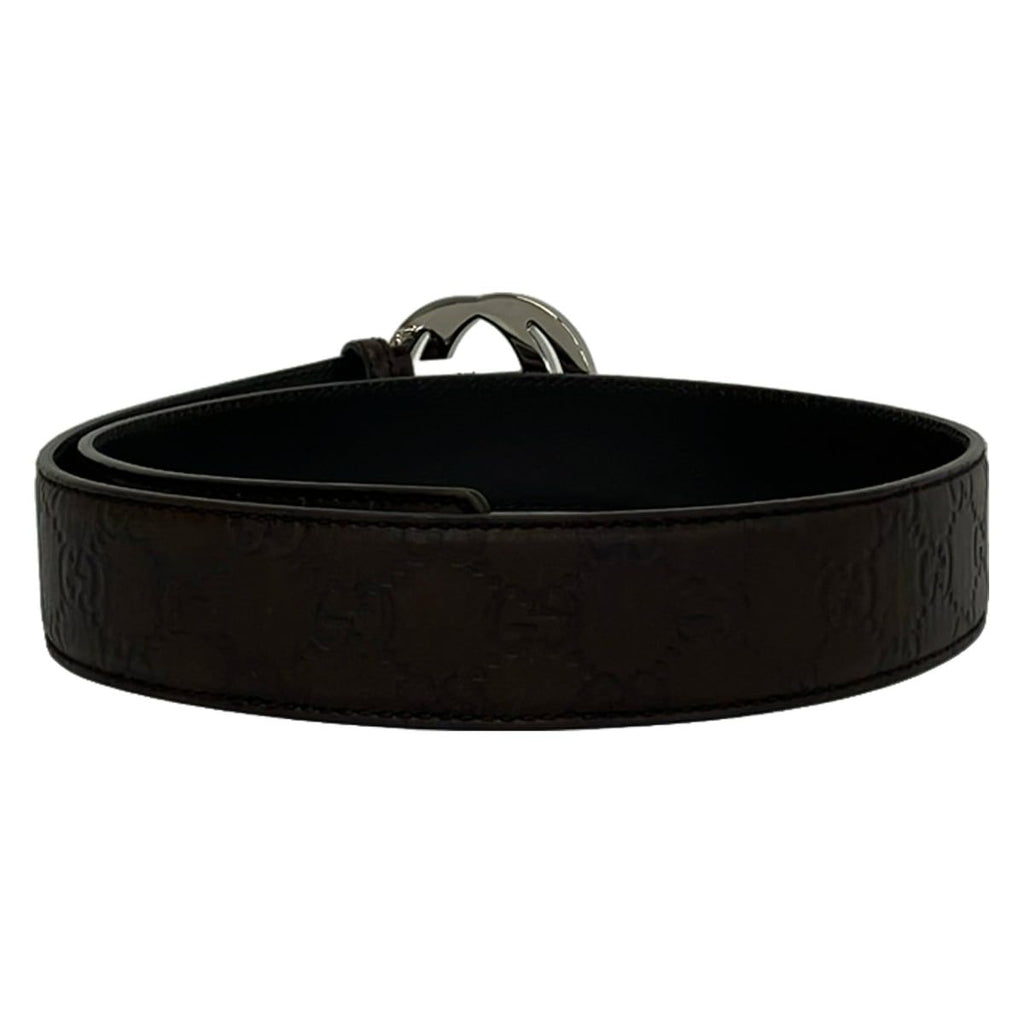 Gucci Belt 85 34 Dark Brown Silver Interlocking Guccissima Line Leather — view 2