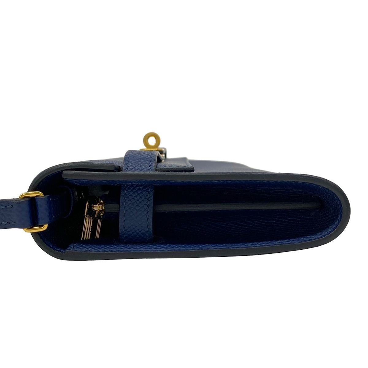 Hermes Wallet Kelly Long Tougo Blue Navy Shoulder Gold — view 9