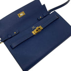 Hermes Wallet Kelly Long Tougo Blue Navy Shoulder Gold — view 3