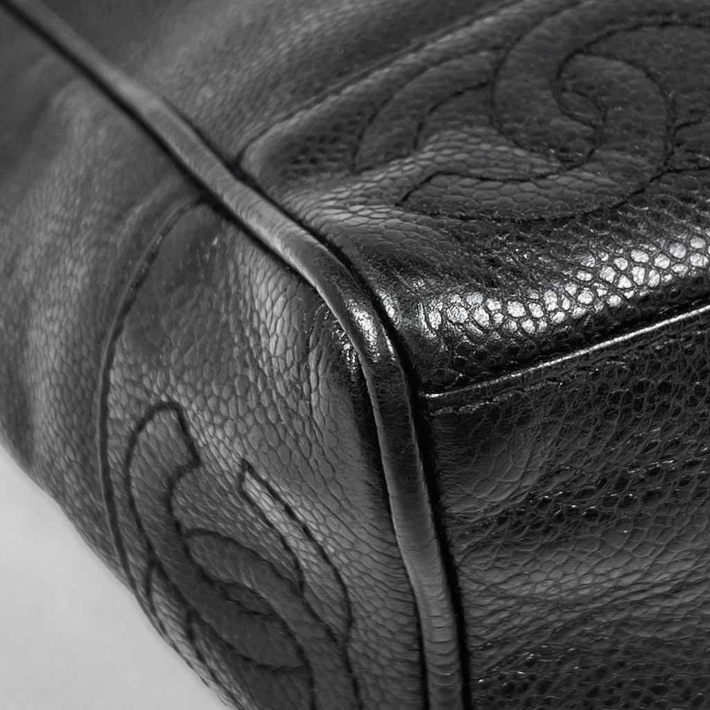 Chanel Triple CC Logo Chain Tote Shoulder Bag Caviar Leather Black — view 3