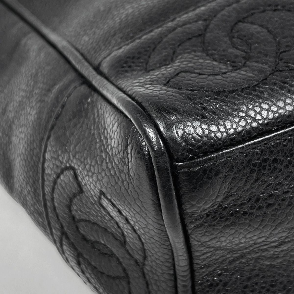 Chanel Triple CC Logo Chain Tote Shoulder Bag Caviar Leather Black — view 3