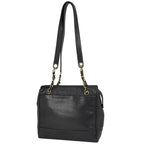 Chanel Triple CC Logo Chain Tote Shoulder Bag Caviar Leather Black