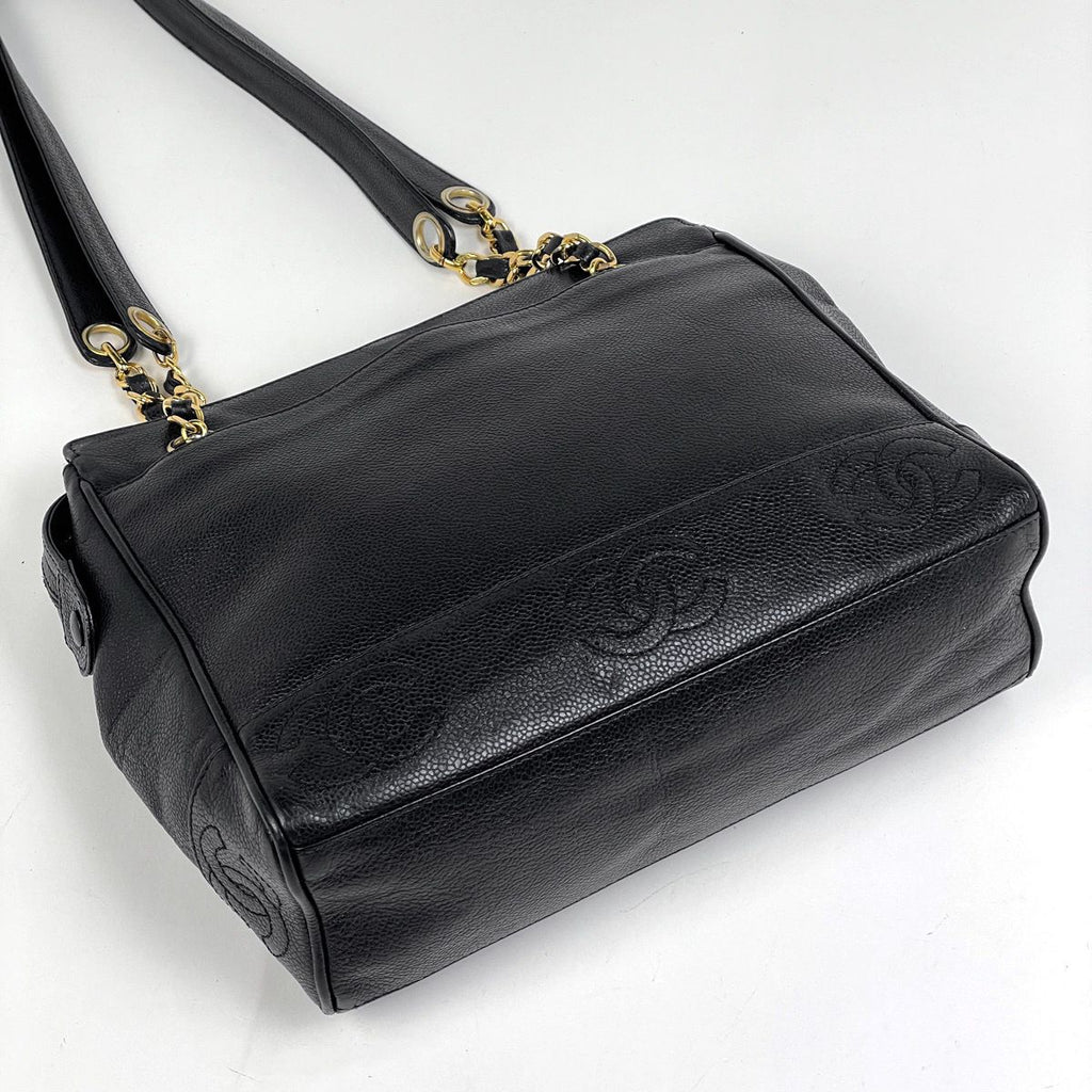 Chanel Triple CC Logo Chain Tote Shoulder Bag Caviar Leather Black — view 2