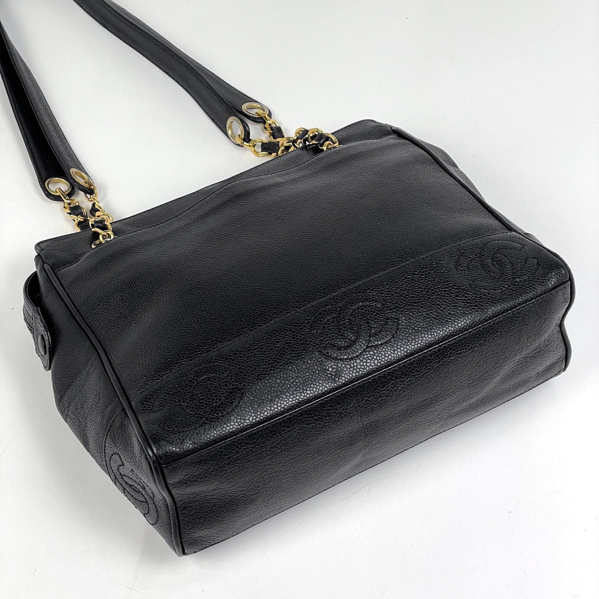 Chanel Triple CC Logo Chain Tote Shoulder Bag Caviar Leather Black — view 2