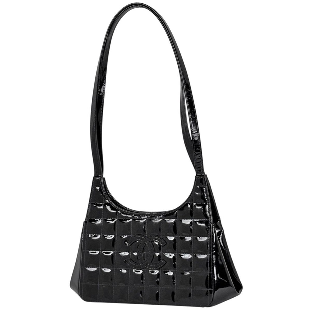 Chanel Chocolate Bar Shoulder Bag CC Logo Kiss Lock Enamel Bag Patent Leather