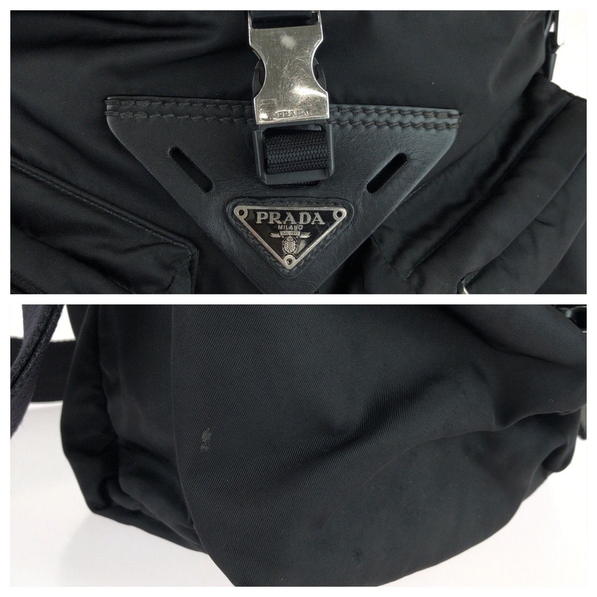 Prada Tessuto Black Silver Nylon Leather Shoulder — view 5