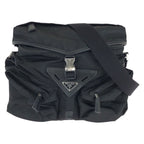 Prada Tessuto Black Silver Nylon Leather Shoulder