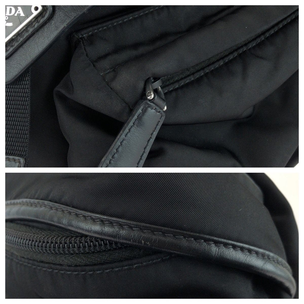 Prada Tessuto Black Silver Nylon Leather Shoulder — view 6