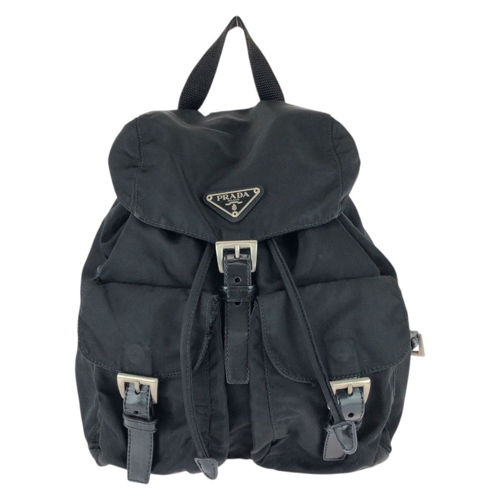 Prada Tessuto Black Silver Nylon Leather Backpack