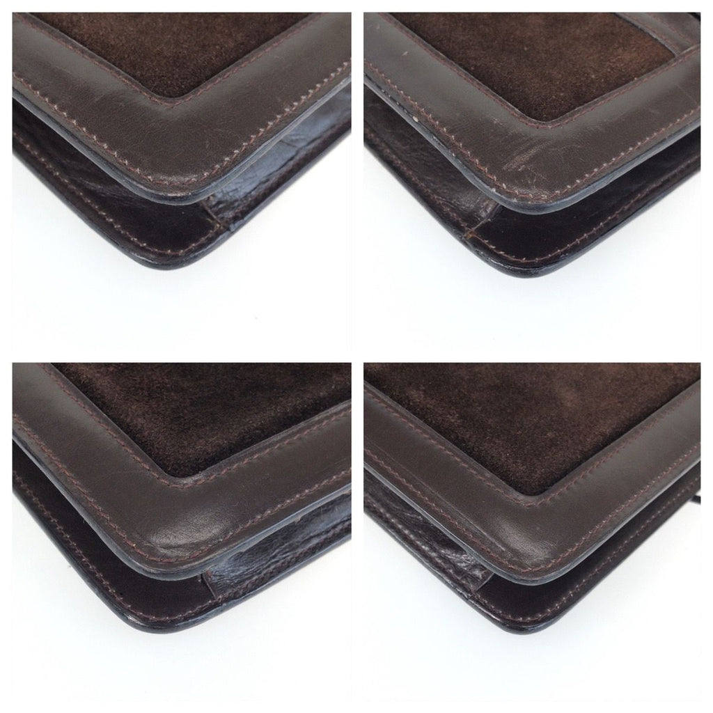Gucci Vintage Sherry Line Brown Gold Suede Leather Shoulder — view 3