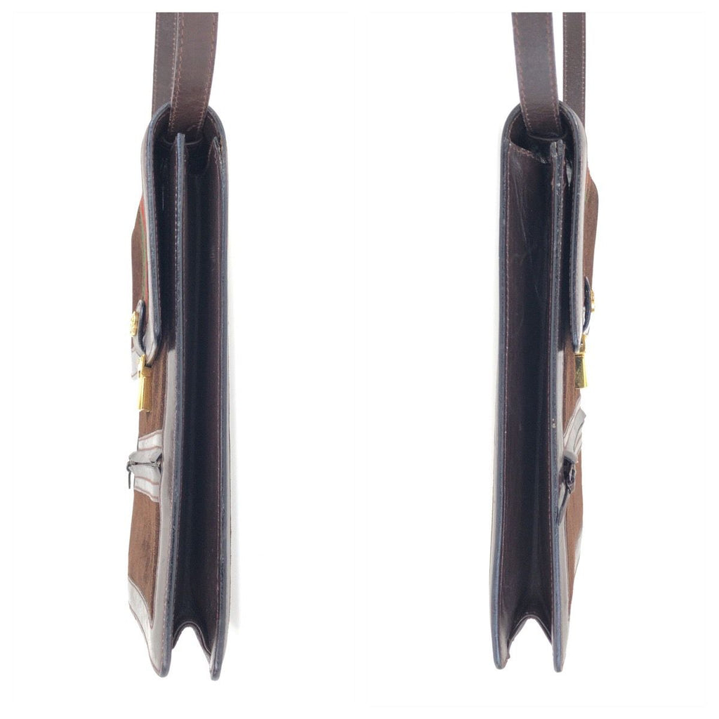 Gucci Vintage Sherry Line Brown Gold Suede Leather Shoulder — view 8