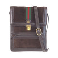 Gucci Vintage Sherry Line Brown Gold Suede Leather Shoulder