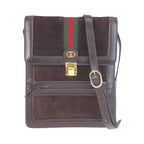 Gucci Vintage Sherry Line Brown Gold Suede Leather Shoulder