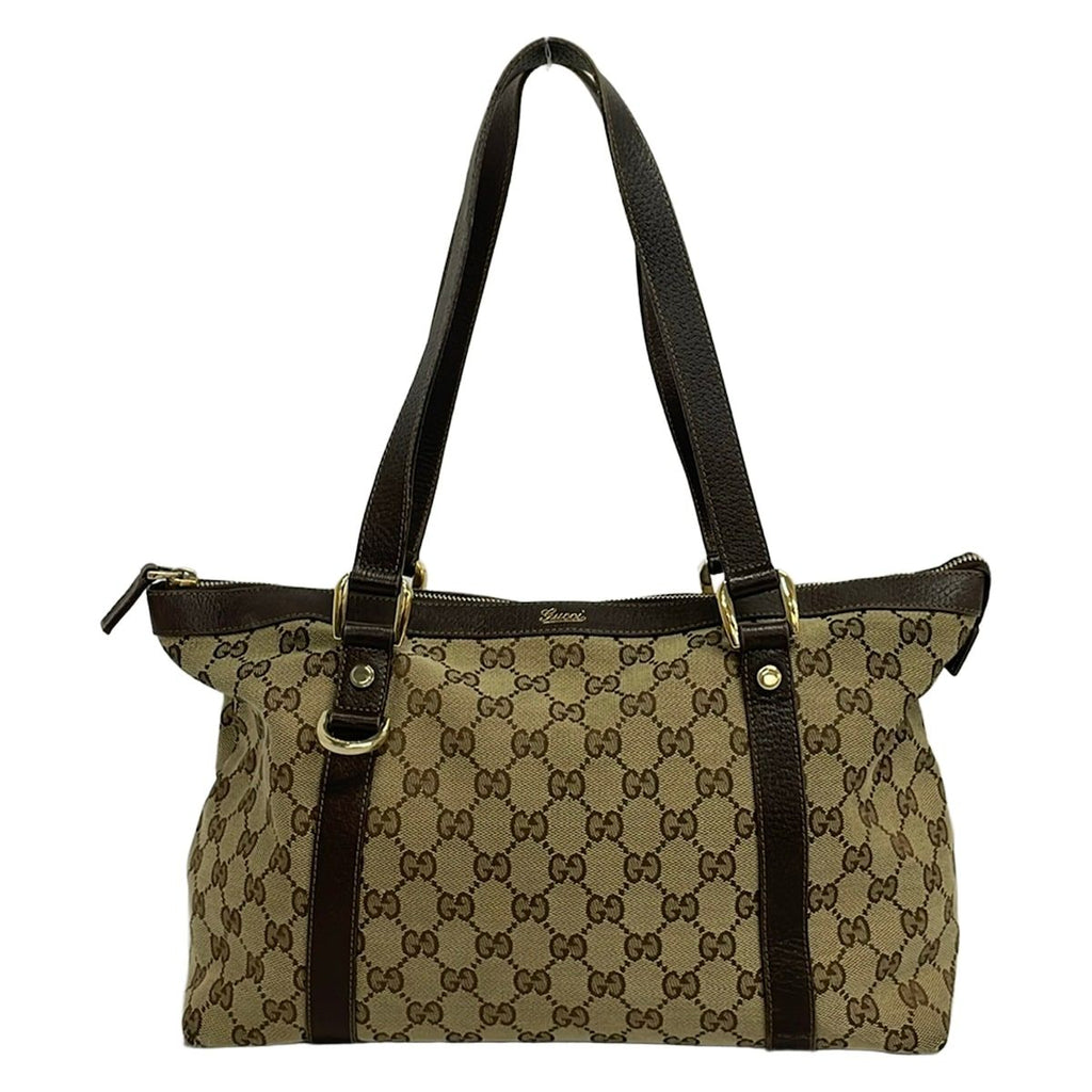 Gucci Shoulder Bag Abbey GG Pattern Beige Brown Leather