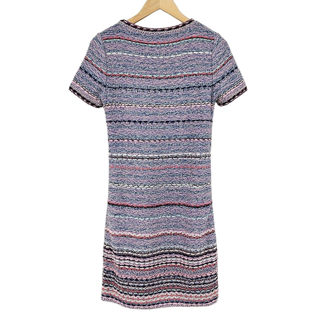 Chanel Dress 36 S Light Pink Blue Multi Short Sleeve Knee Length Tweed Knit — view 2