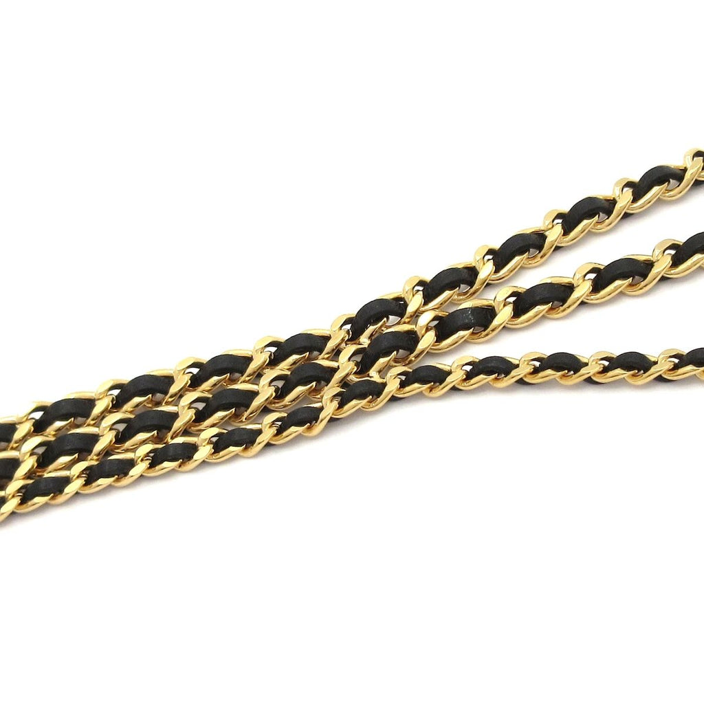 Chanel Necklace CC Logo Leather Gold Black Triple Strand — view 6
