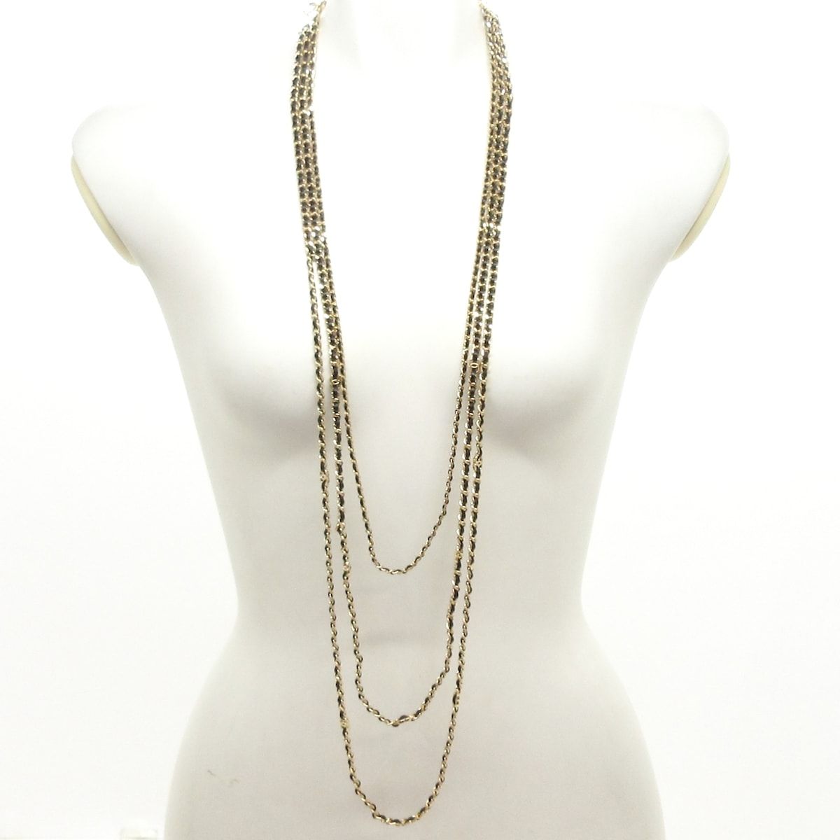 Chanel Necklace CC Logo Leather Gold Black Triple Strand — view 2