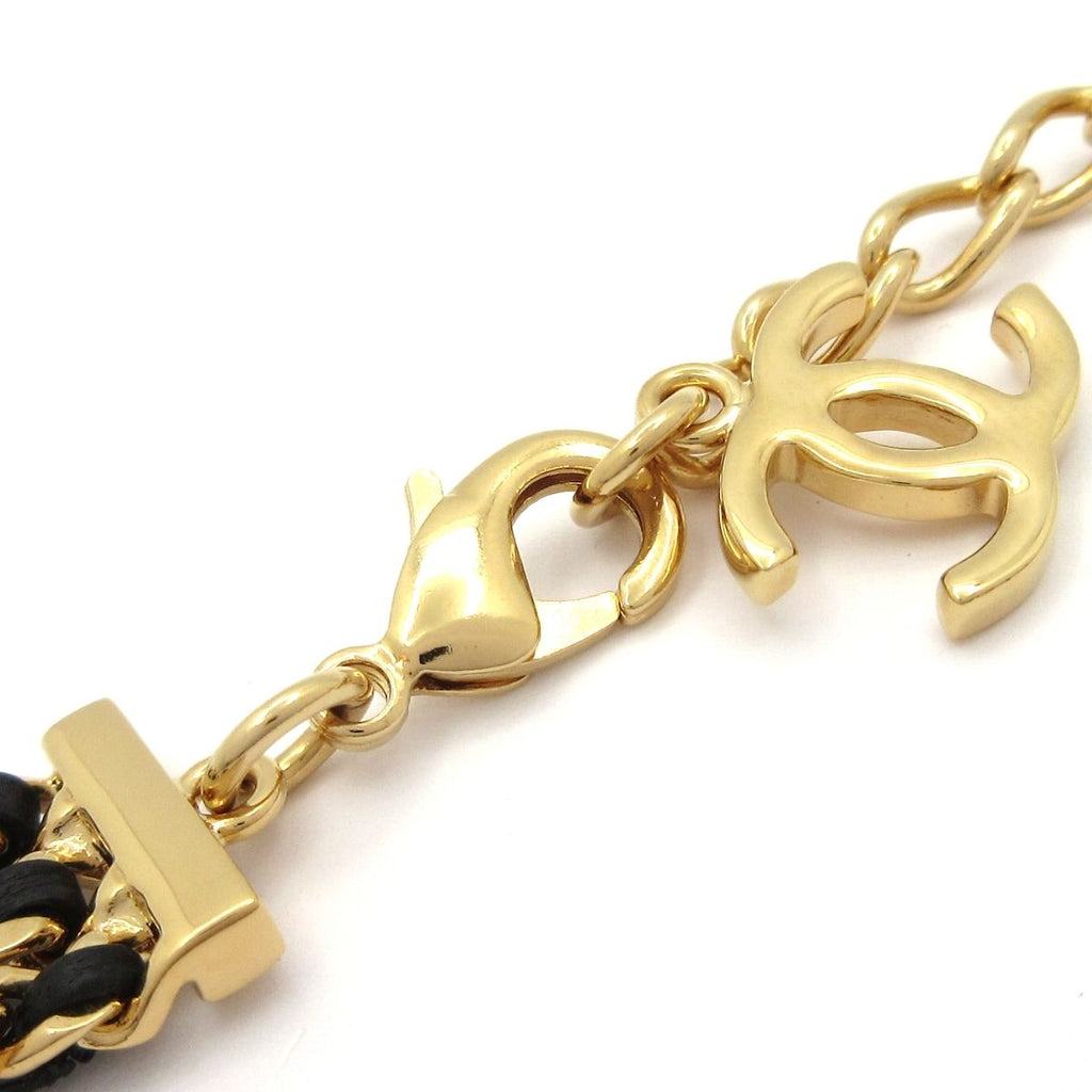 Chanel Necklace CC Logo Leather Gold Black Triple Strand — view 4