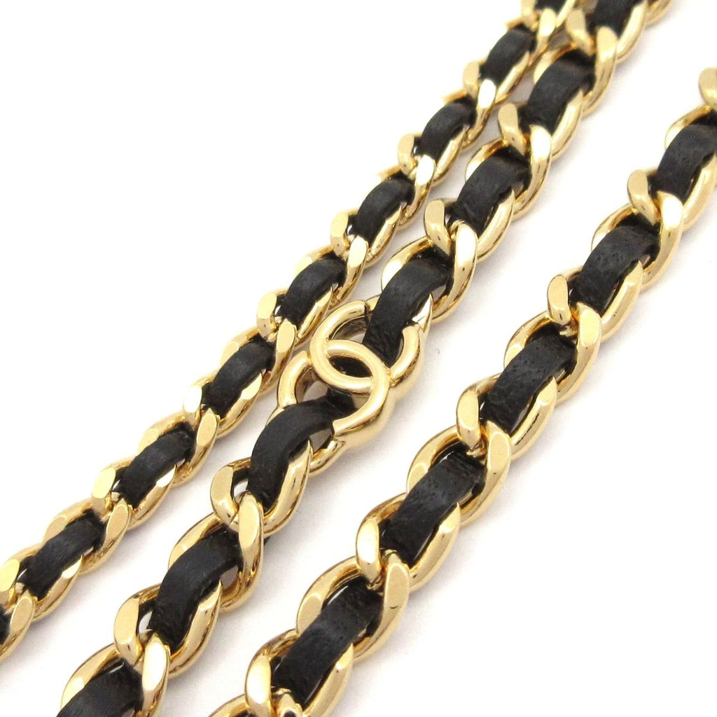 Chanel Necklace CC Logo Leather Gold Black Triple Strand — view 3