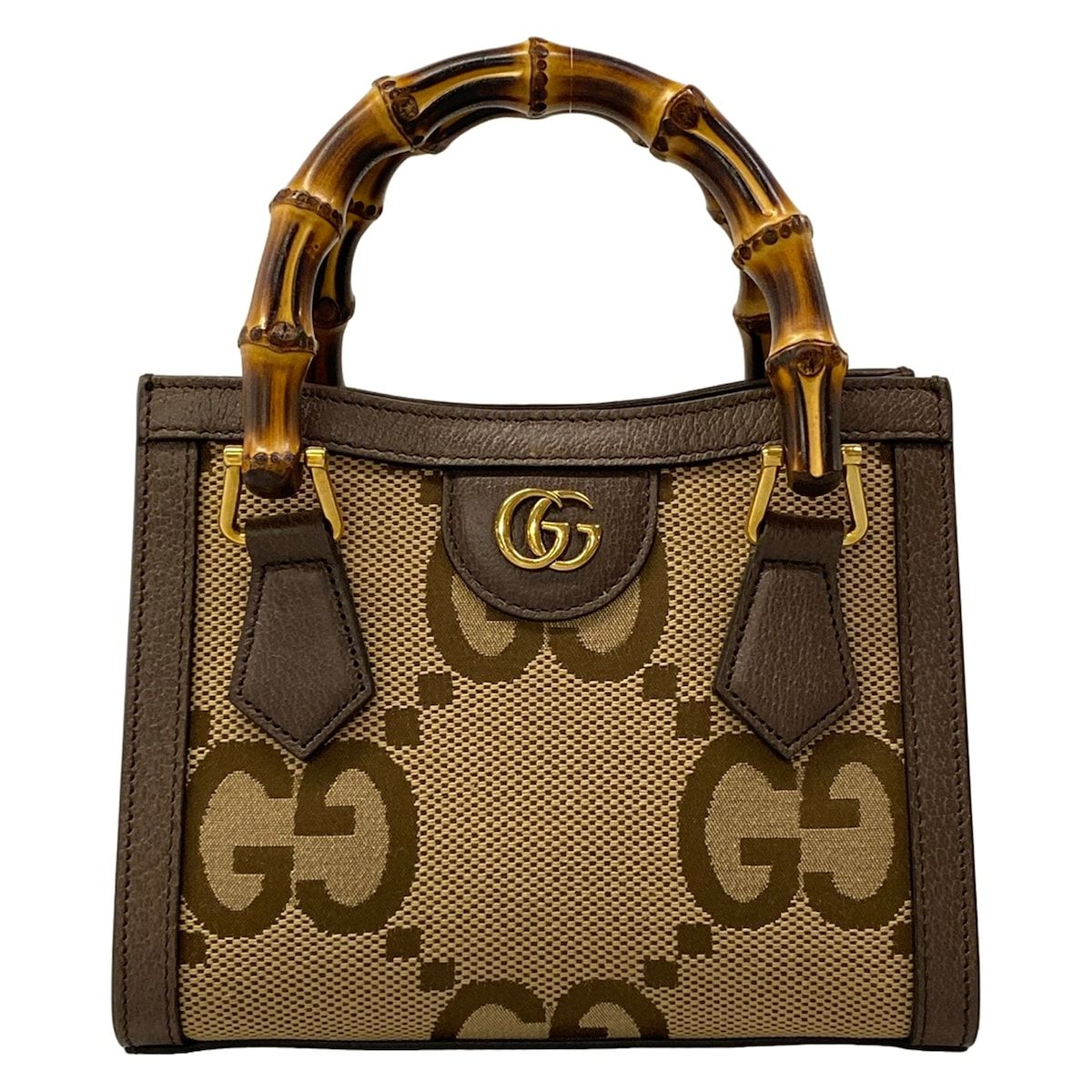 Gucci Handbag Diana Jumbo GG Mini Tote Dark Brown Beige Leather