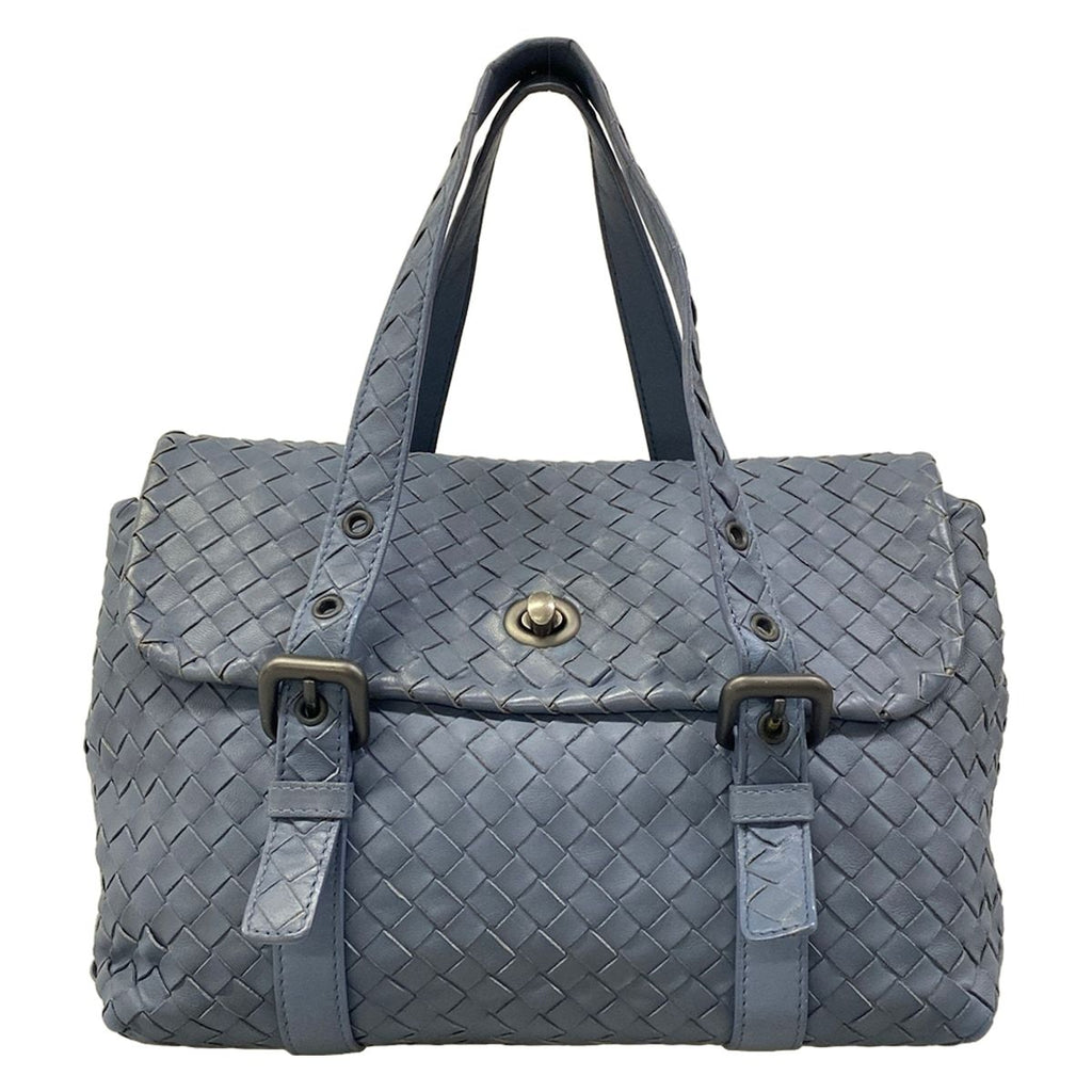 Bottega Veneta Handbag Intrecciato Blue Gray Leather
