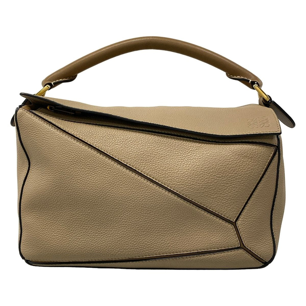 Loewe Handbag Puzzle Bag Beige Dark Brown Leather