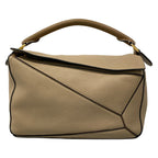 Loewe Handbag Puzzle Bag Beige Dark Brown Leather